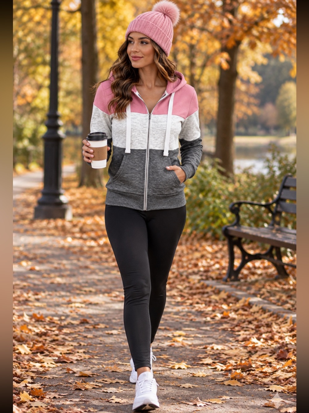 Pink/Gray Zip-Up Hoodie Sweater Jacket - NWT Warm XL